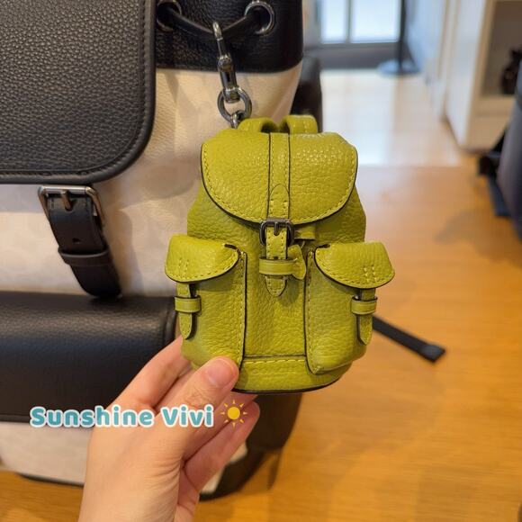 NWT Coach Mini Warner Backpack Bag Charm CBK60 Gunmetal/Lime Green